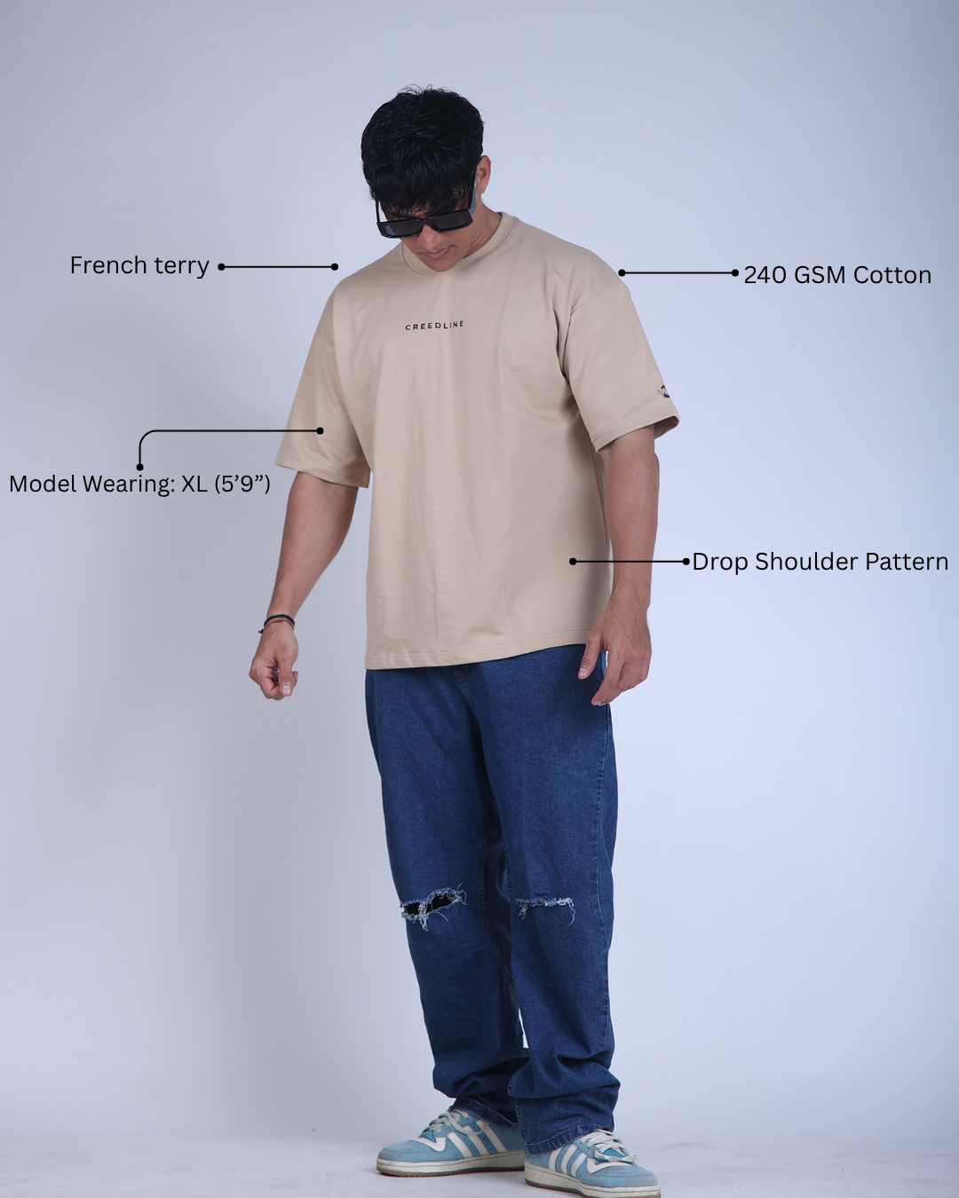 Beige 240 GSM Solid Oversized Tshirt