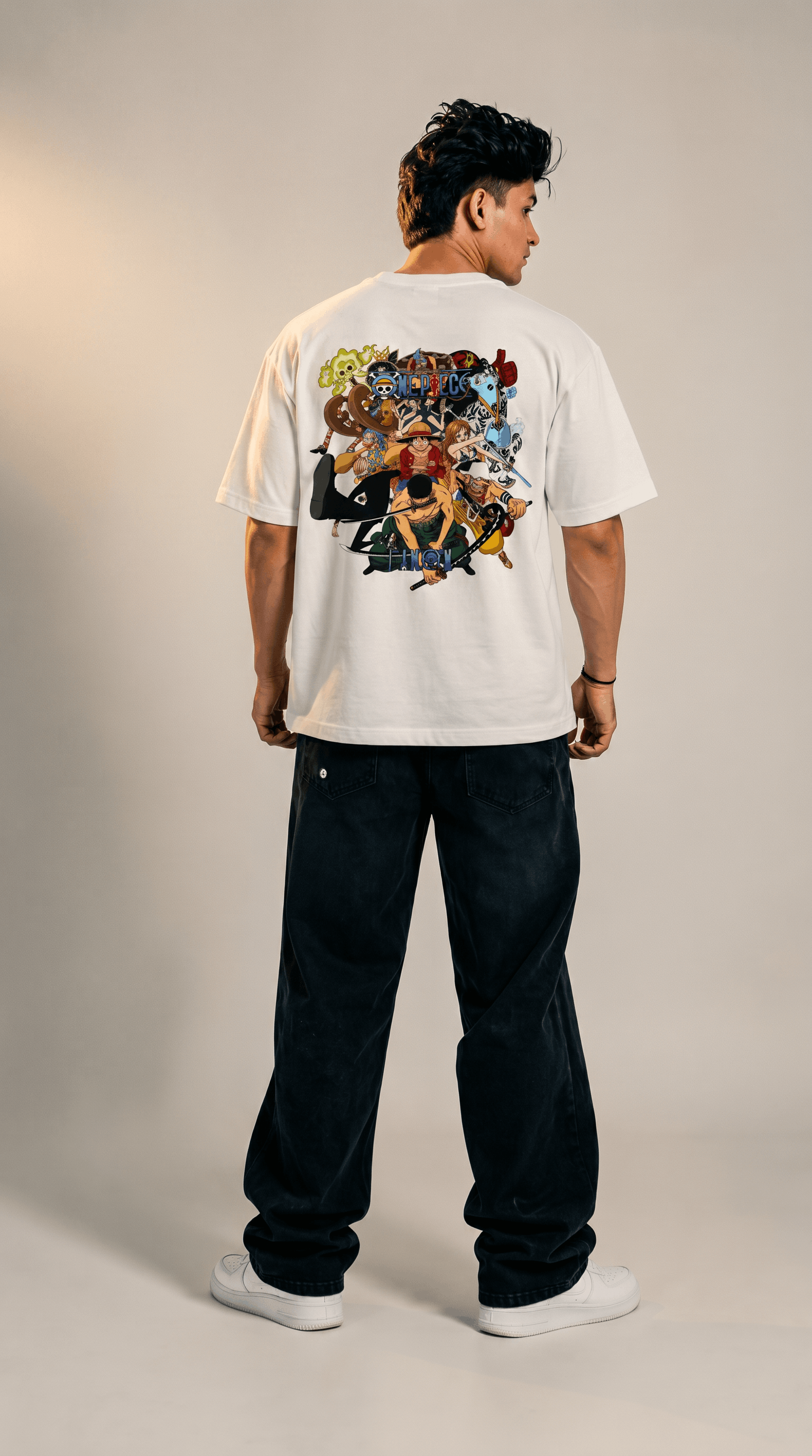 Short & direct One Piece Crew Oversized Tee — White