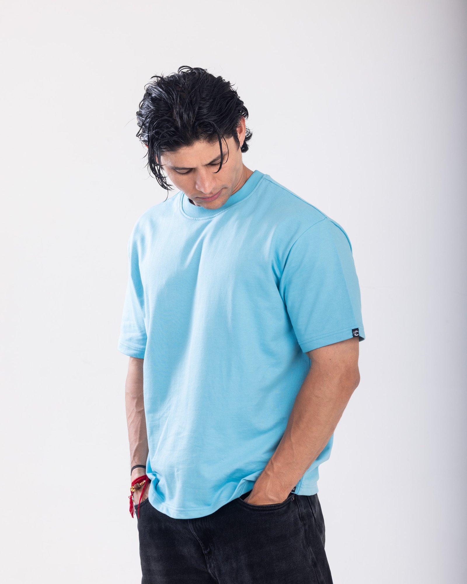Round Neck Oversized Tshirt - 100% Cotton (260 GSM heavy weight) - Sky Blue