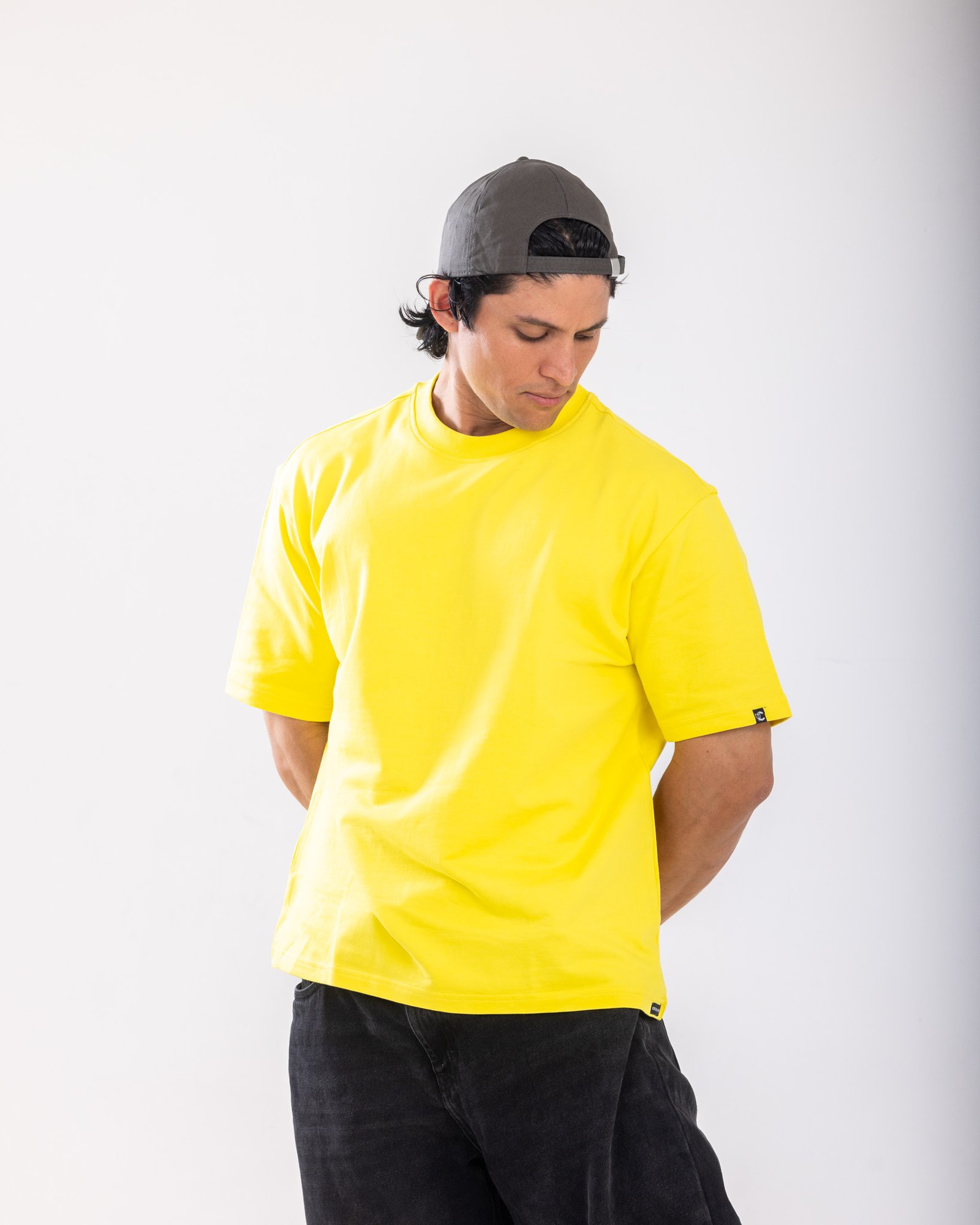 Lemon Solid Round Neck Oversized Tshirt - 100% Cotton (260 GSM heavy weight)