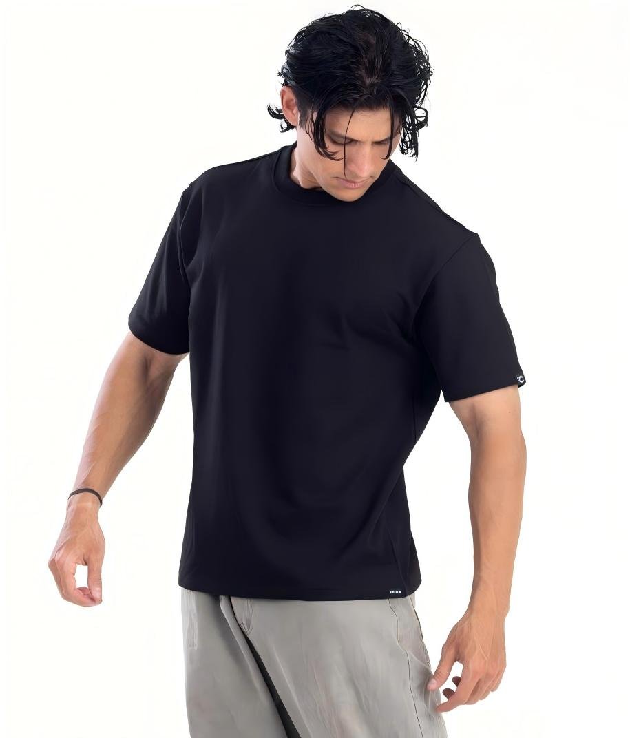 Black Round Neck Oversized Tshirt - 100% Cotton (260 GSM heavy weight)
