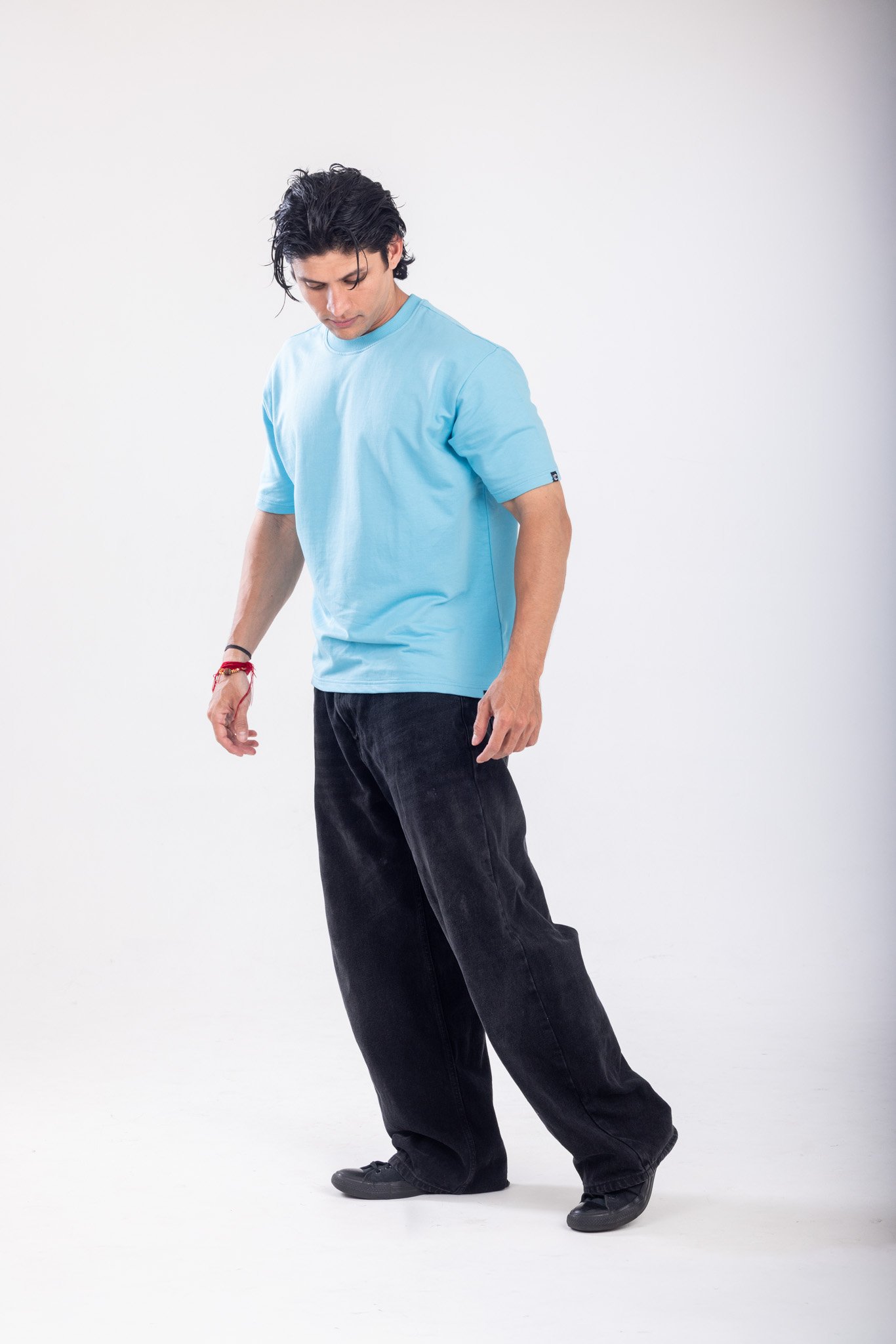Round Neck Oversized Tshirt - 100% Cotton (260 GSM heavy weight) - Sky Blue