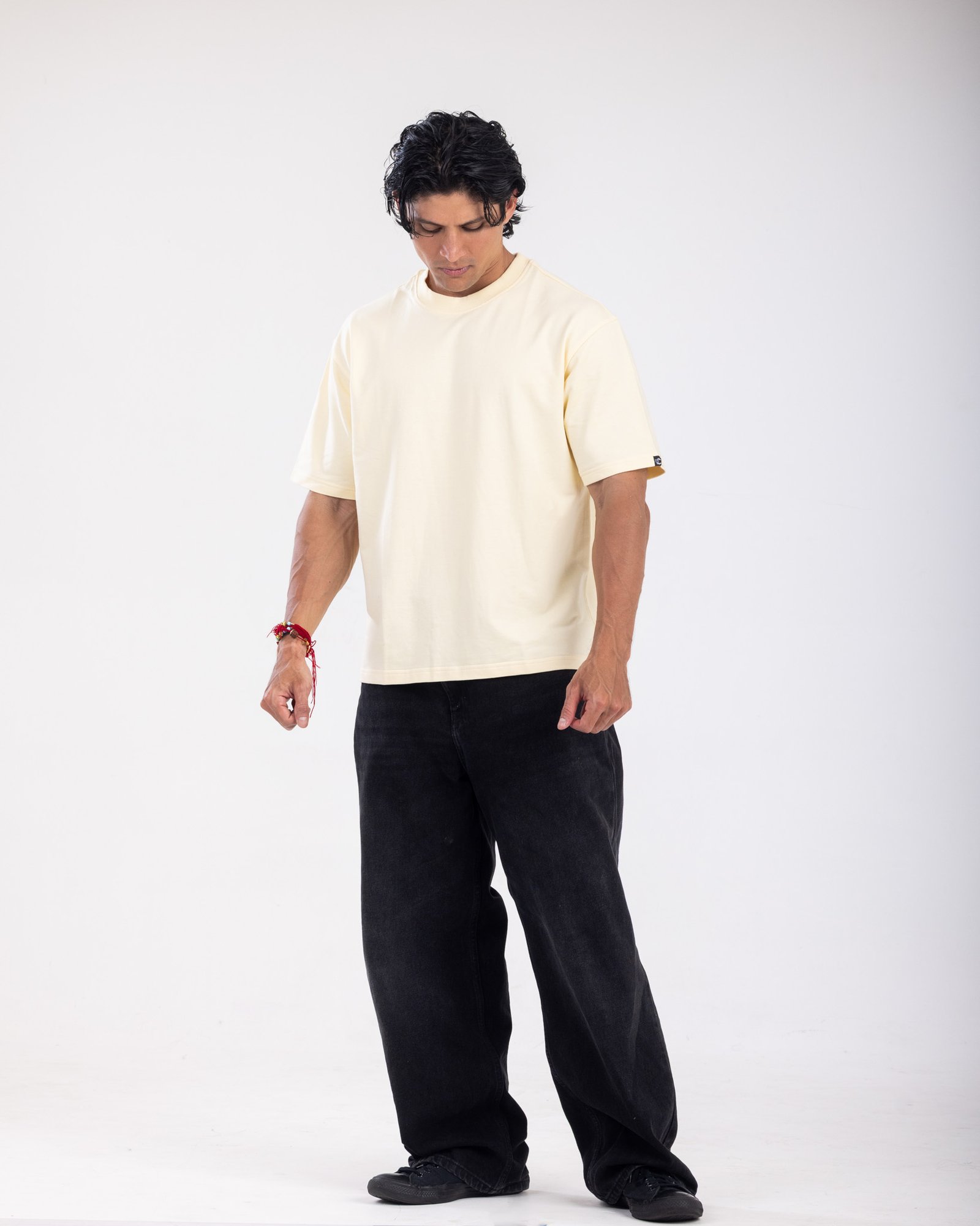 Beige Solid Round Neck Oversized Tshirt - 100% Cotton (260 GSM heavy weight)