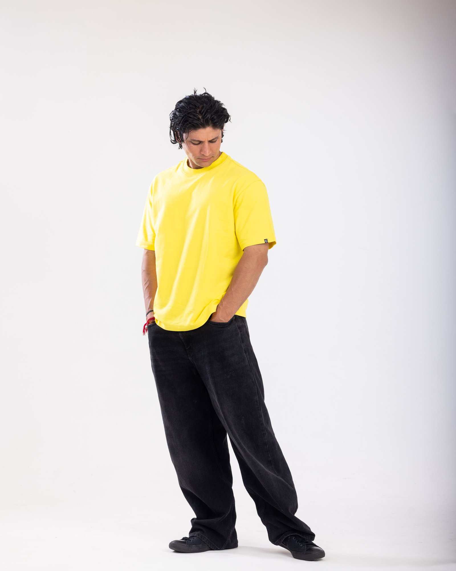 Lemon Solid Round Neck Oversized Tshirt - 100% Cotton (260 GSM heavy weight)